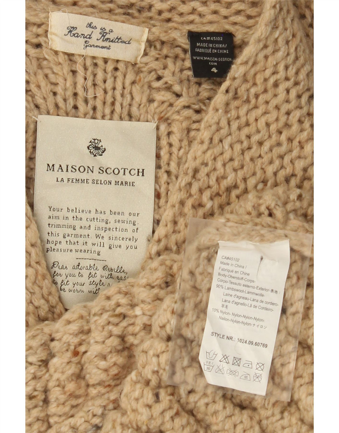 MAISON SCOTCH Pulover cardigan tricotat manual pentru femei US 4 Small Beige