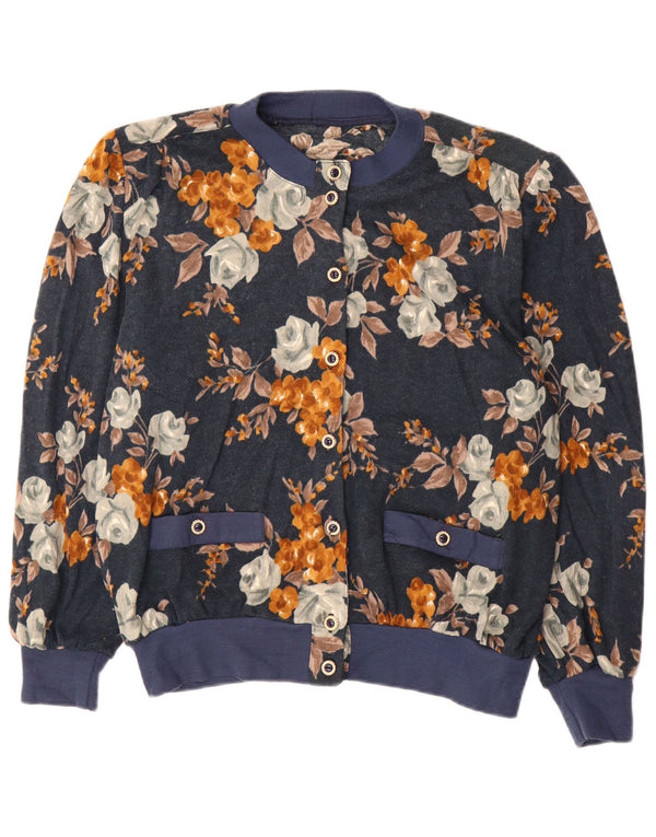 Pulover vintage cardigan supradimensionat pentru femei IT 50 XL bleumarin Floral acrilic