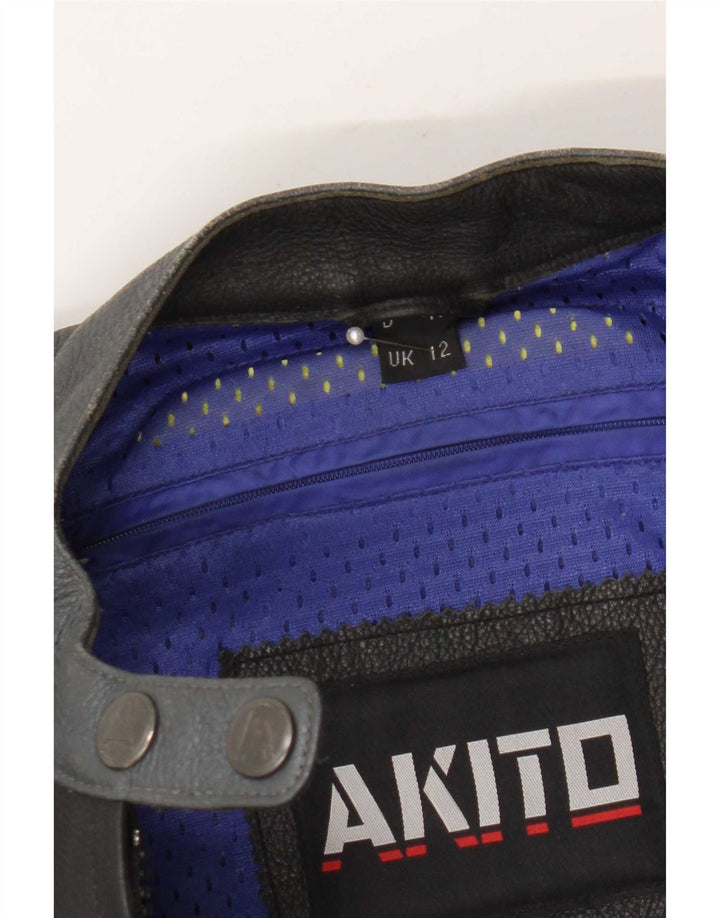 Jachetă de curse din piele cu grafică pentru femei Akito UK 12 Medium Black Colorblock