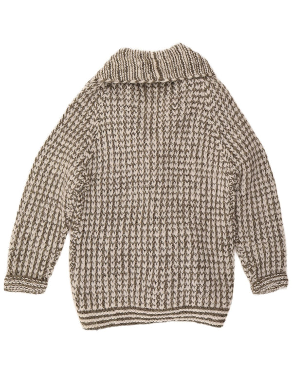 Pulover cardigan cu paragate VINTAGE pentru femei UK 16 mare, gri cu dungi