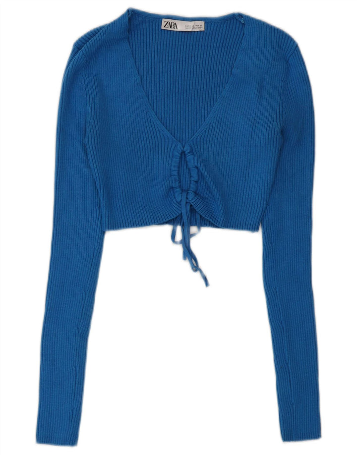 Crop Top cu mânecă lungă pentru femei Zara UK 10 Small Blue Viscose