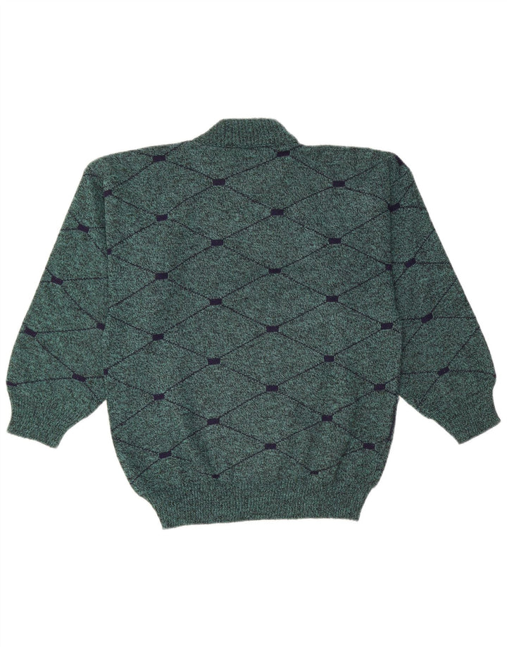 Pulover vintage pentru bărbați cu gât țestoasă, lână argyle/diamond verde mediu