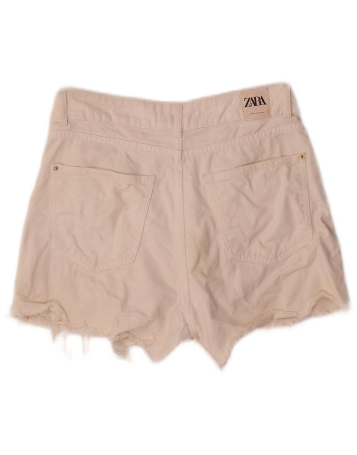 Pantaloni scurti din blugi pentru femei Zara mici W26 bumbac alb