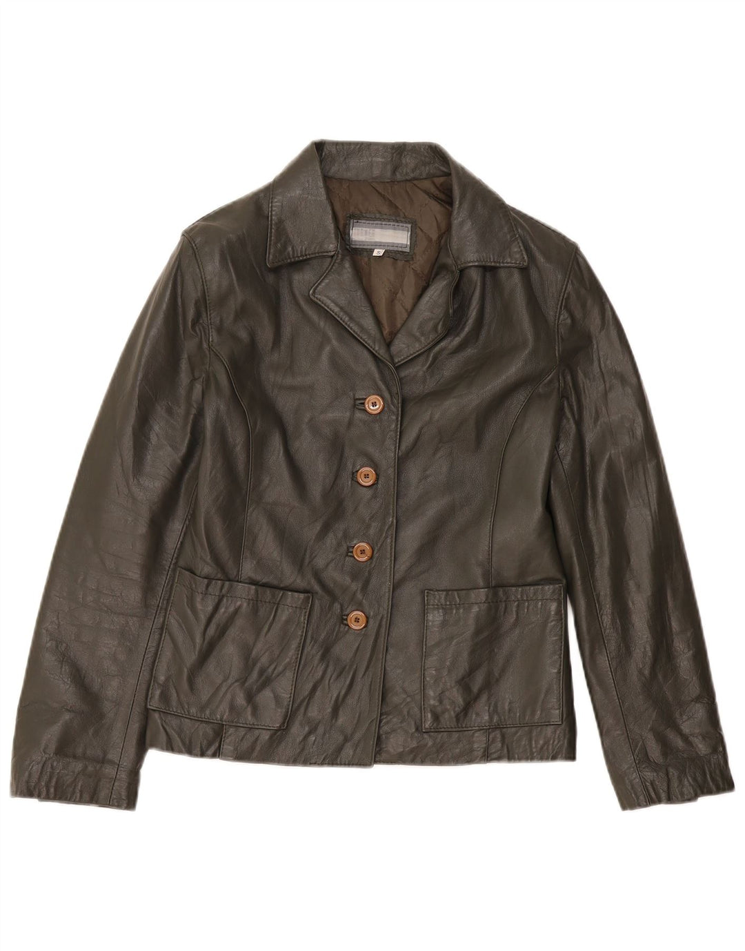 Jachetă de piele vintage pentru femei UK 10 Mic din piele kaki