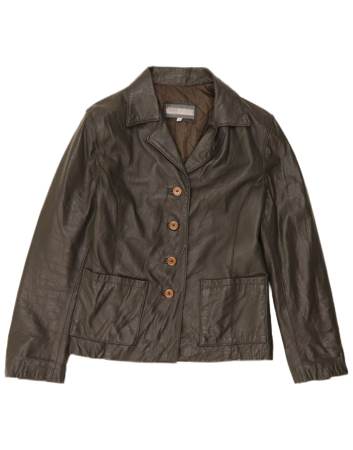 Jachetă de piele vintage pentru femei UK 10 Mic din piele kaki