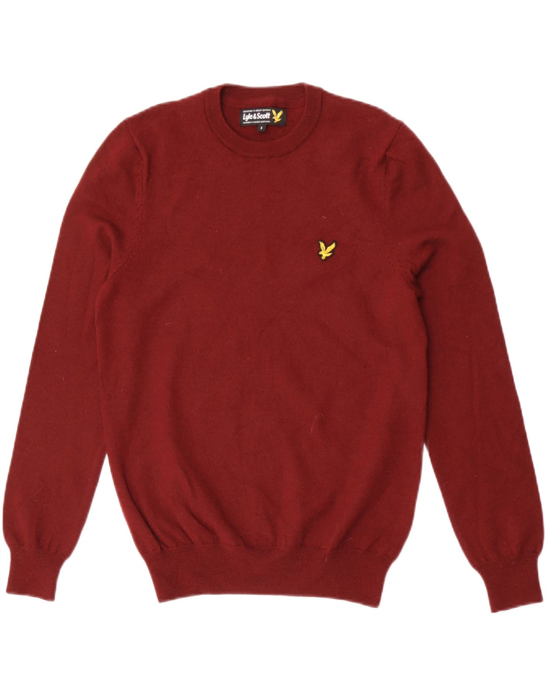 Pulover pentru bărbați Lyle & Scott, cu gât roșu, din lână merinos maro mică