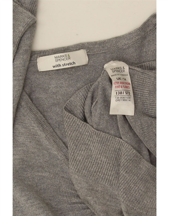 Pulover pentru femei Marks & Spencer, cu mânecă 3/4, cu decolteu în V, UK 14, Gri mediu