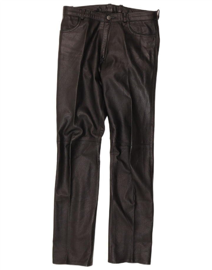 Pantaloni drepti din piele pentru femei Barone L30 L33 negri
