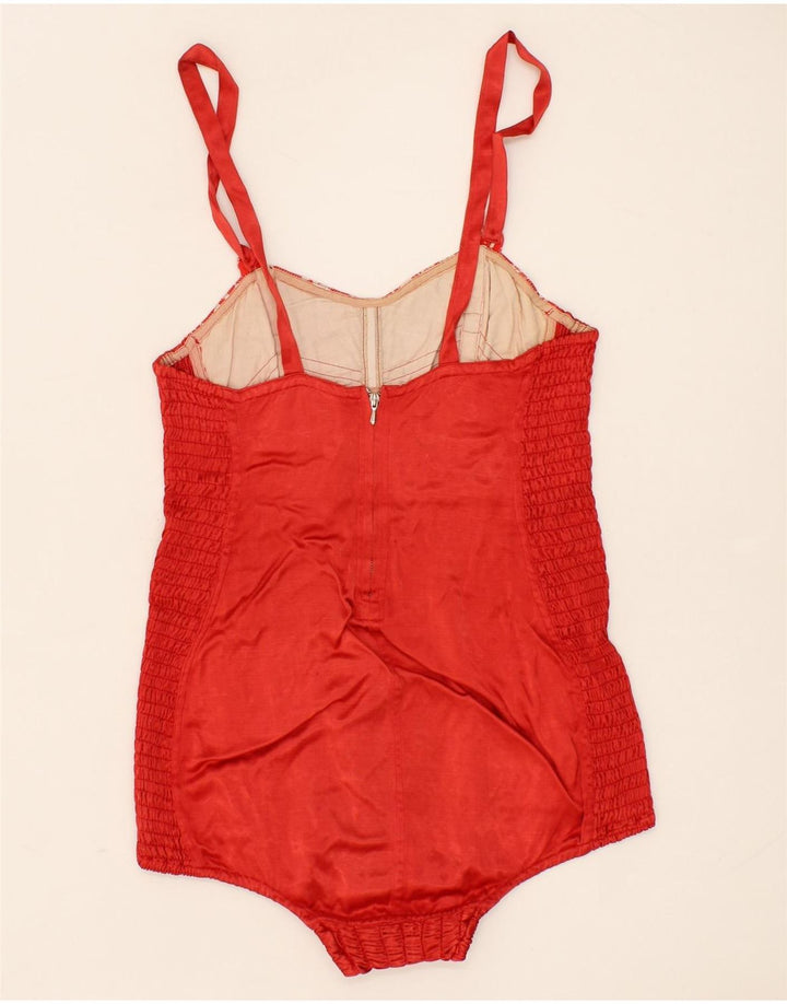 VINTAGE Womens Abstract Pattern Bodysuit IT 40 Small Red Vintage Vintage and Second-Hand Vintage from Messina Hembry 