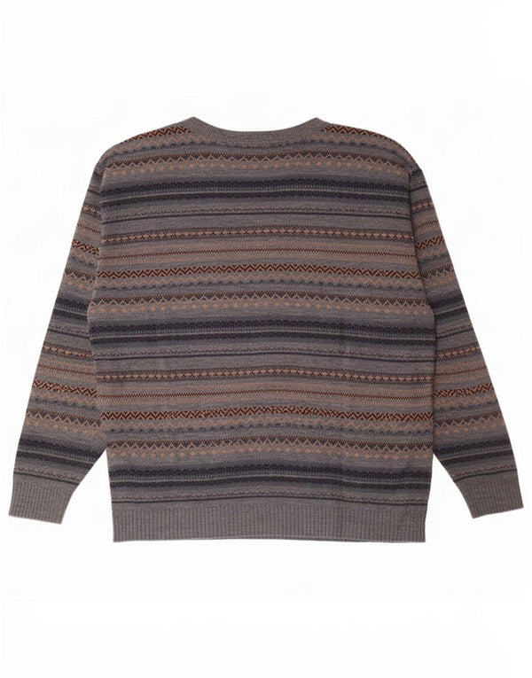 Pulover vintage pentru bărbați cu gâtul de barcă, gri mediu, acrilic Fair Isle