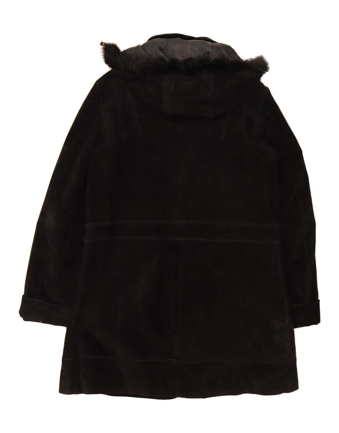 ZARRO Womens Hooded Suede Overcoat IT 44 Medium Black Leather Vintage Zarro and Second-Hand Zarro from Messina Hembry 