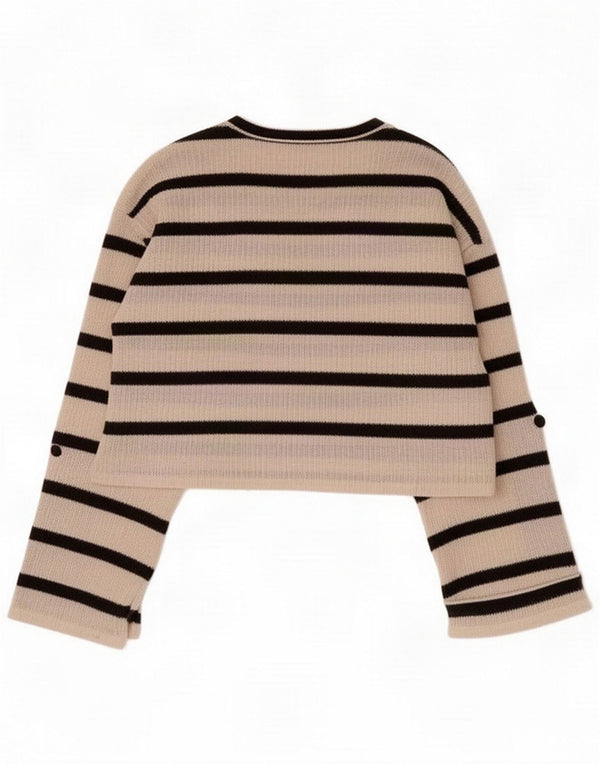 Zara Pulover cu gât de barcă pentru femeie, cu dungi mici, alb,