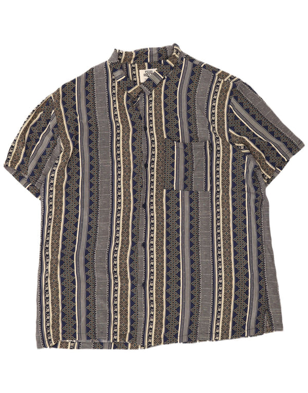 Bluză vintage cămașă cu mânecă scurtă pentru femei UK 22 3XL bleumarin cu dungi