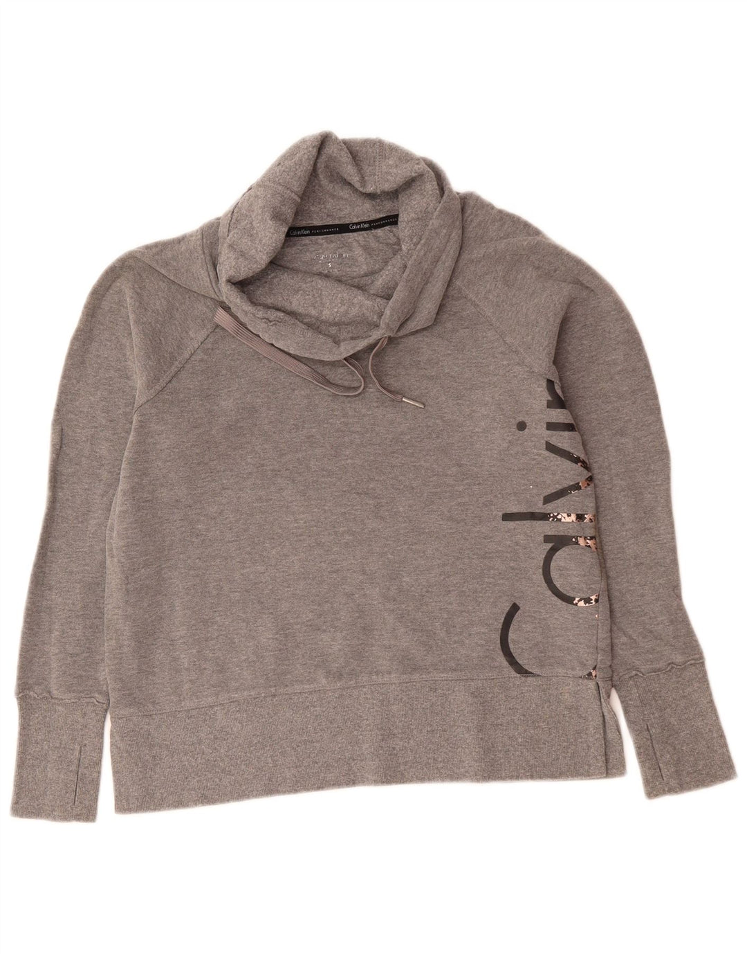 CALVIN KLEIN Pulover de performanță cu grafică pentru femei UK 10 Small Gri