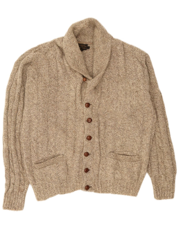 Pulover cardigan pentru bărbați Eddie Bauer, lână, XL, bej cu pete