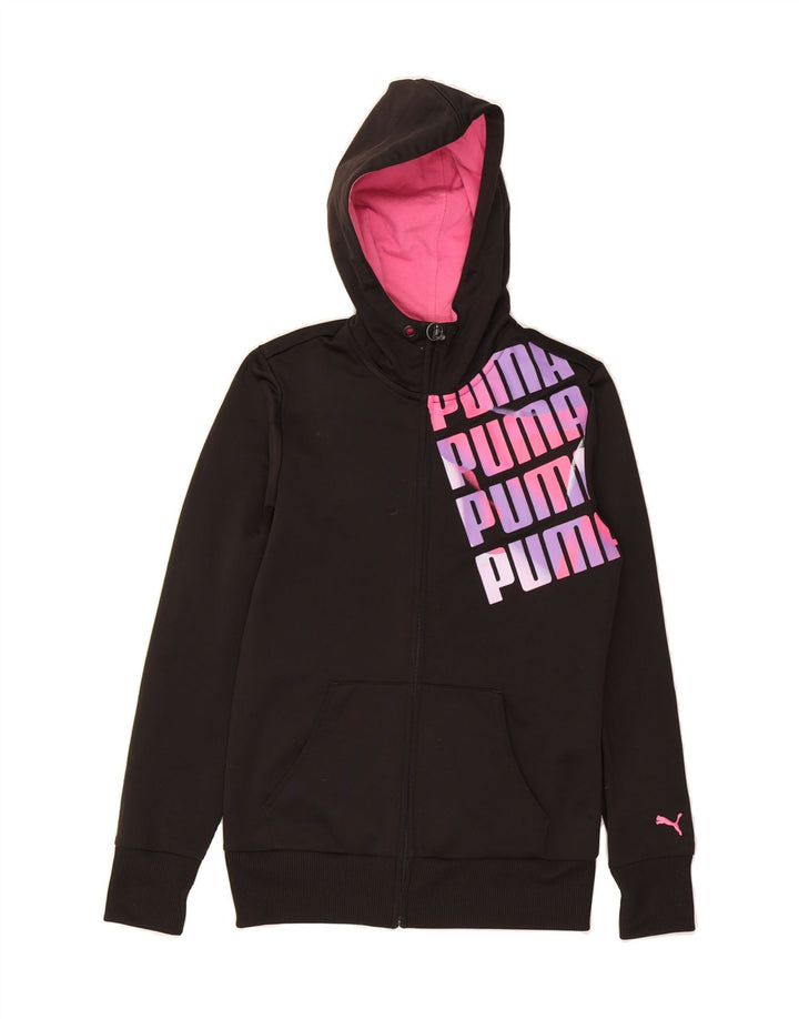 PUMA Womens Graphic Zip Hoodie Sweater UK 10 Small Black Polyester Vintage Puma and Second-Hand Puma from Messina Hembry 