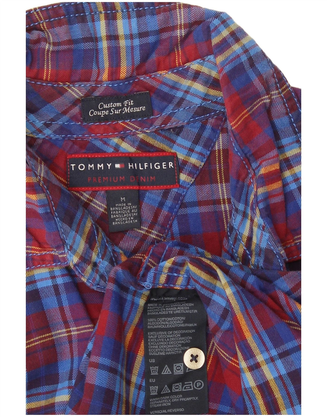Cămașă de flanel personalizată pentru bărbați Tommy Hilfiger, bumbac cu carouri albastru mediu