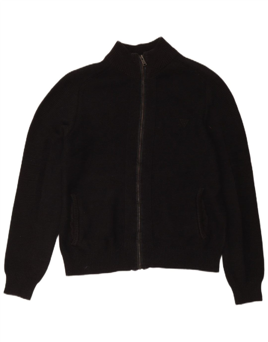 Pulover cardigan cu fermoar complet Guess pentru bărbați UK 40, bumbac mediu negru