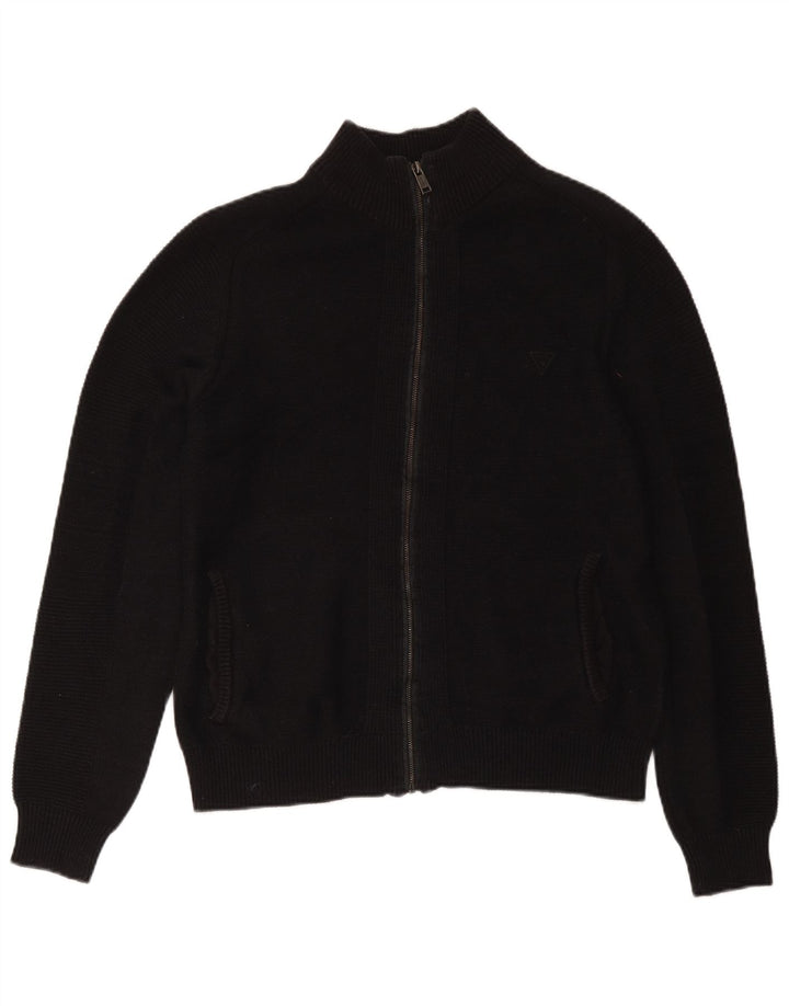 Pulover cardigan cu fermoar complet Guess pentru bărbați UK 40, bumbac mediu negru
