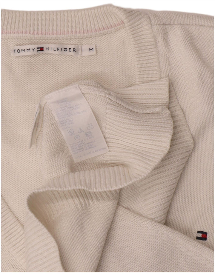 Pulover Tommy Hilfiger pentru femei cu decolteu în V UK 14 Bumbac alb mediu