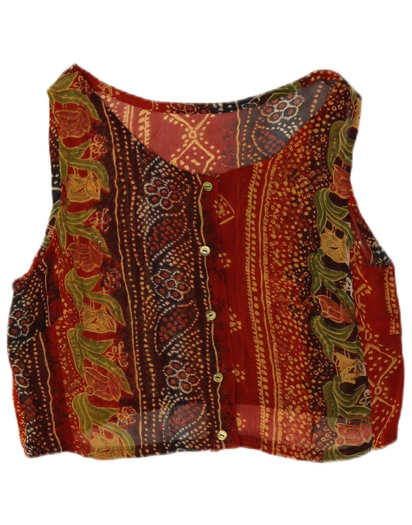 Bluză de cămașă fără mâneci pentru femei vintage UK 12 Medium Red Floral