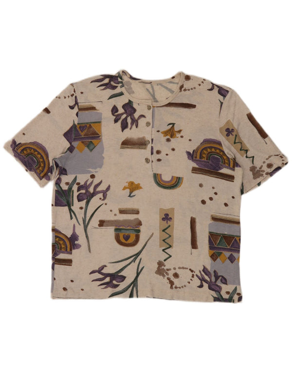 Tricou Vintage pentru femei Top UK 16 Mare Bej Geometric Viscose
