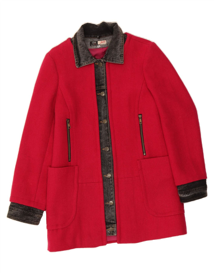 VINTAGE Womens Overcoat EU 38 Medium Red Colourblock Wool Vintage Vintage and Second-Hand Vintage from Messina Hembry 