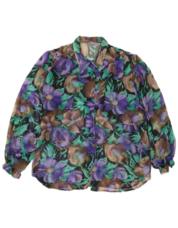 Vintage Womens See Through Shirt Blouse UK 18 XL Multicoloured Floral