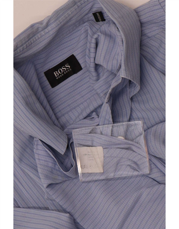 Cămașă cu mânecă scurtă pentru bărbați Hugo Boss, bumbac cu dungi albastre medii