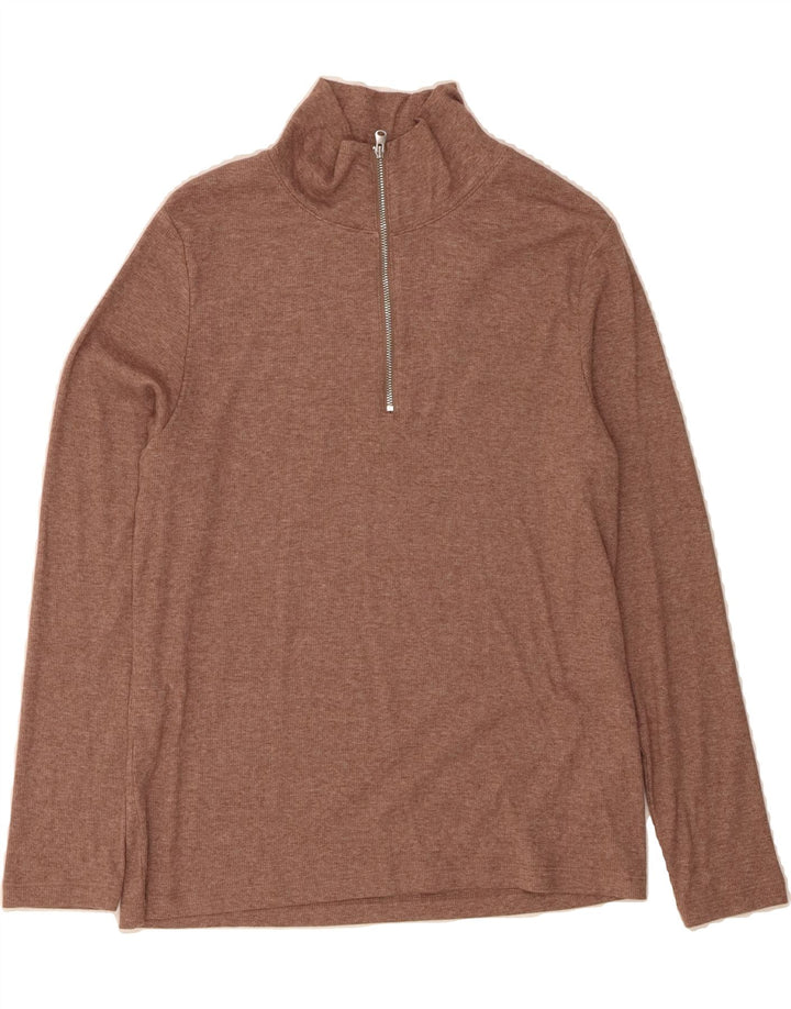 MARKS & SPENCER Womens Zip Neck Jumper Sweater UK 16 Large  Brown Vintage Marks & Spencer and Second-Hand Marks & Spencer from Messina Hembry 