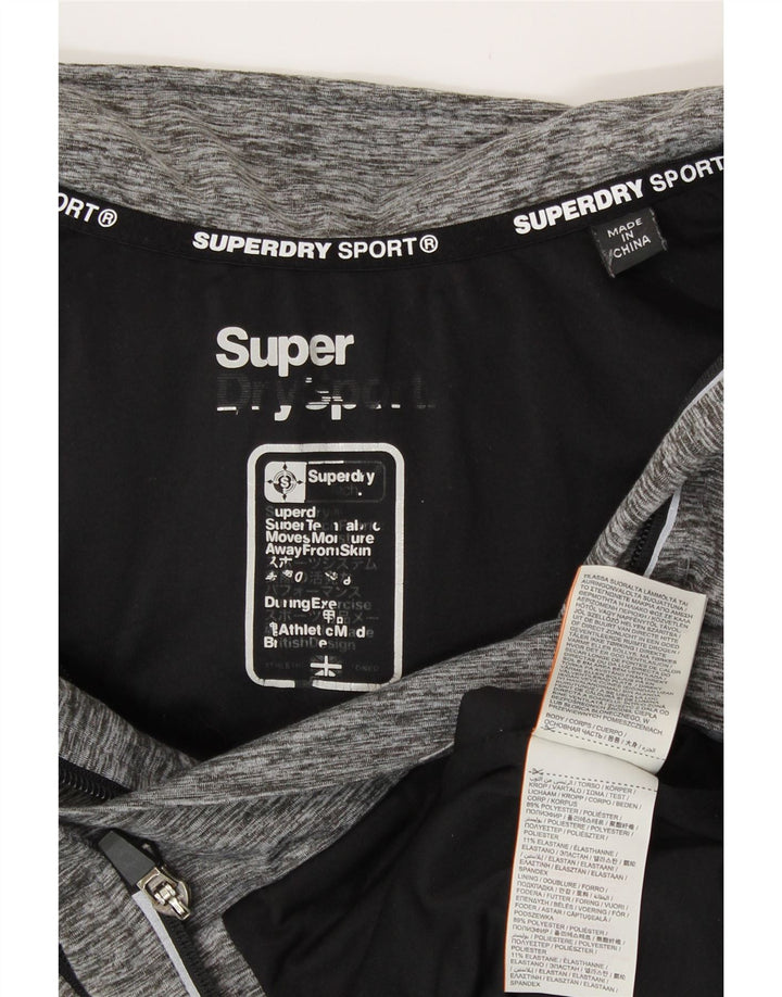 SUPERDRY Pulover cu capota cu fermoar grafic pentru femei UK 14 Medium Gri Pete
