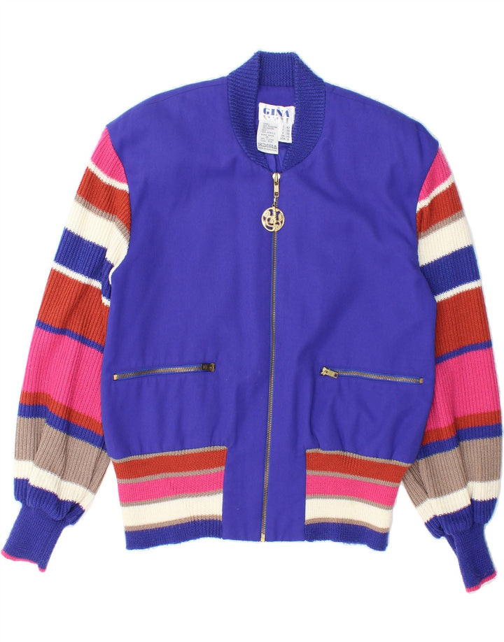 VINTAGE Womens Tricot Oversized Bomber Jacket UK 10 Small Blue Colourblock Vintage Vintage and Second-Hand Vintage from Messina Hembry 