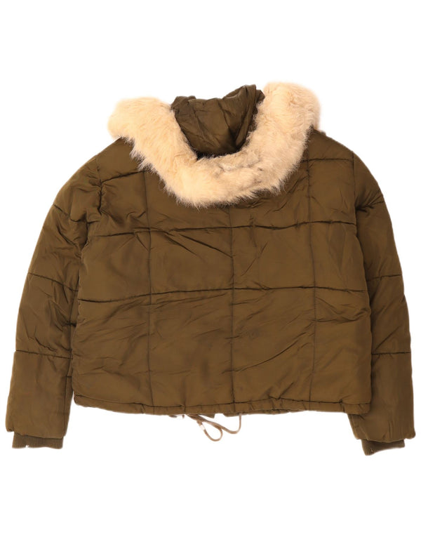 TOPSHOP Jachetă căptușită oversize Crop Sherpa pentru femei UK 12 Medium Khaki