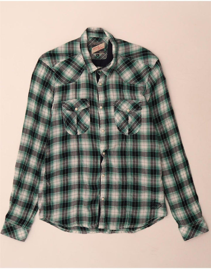Cămașă de flanel Jack & Jones pentru bărbați XL, bumbac cu carouri verde