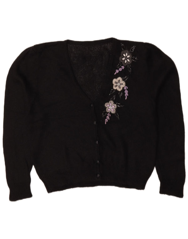 Pulover Cardigan Vintage pentru Damă UK 18 XL Negru Floral
