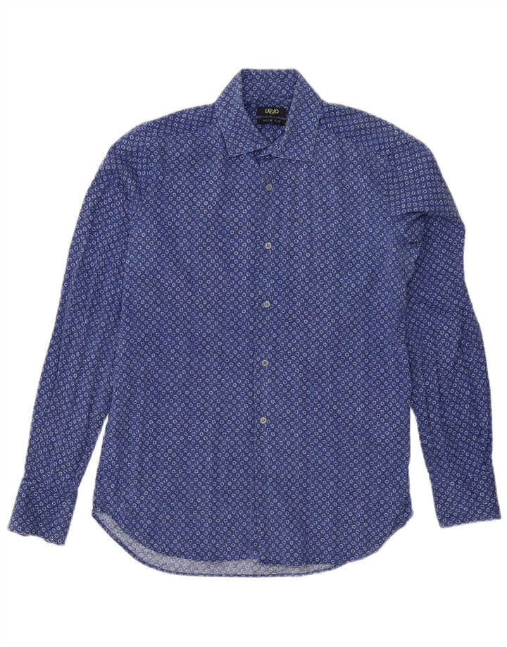 Cămașă pentru bărbați Liu Jo Slim Fit, bumbac cu pete albastre medii