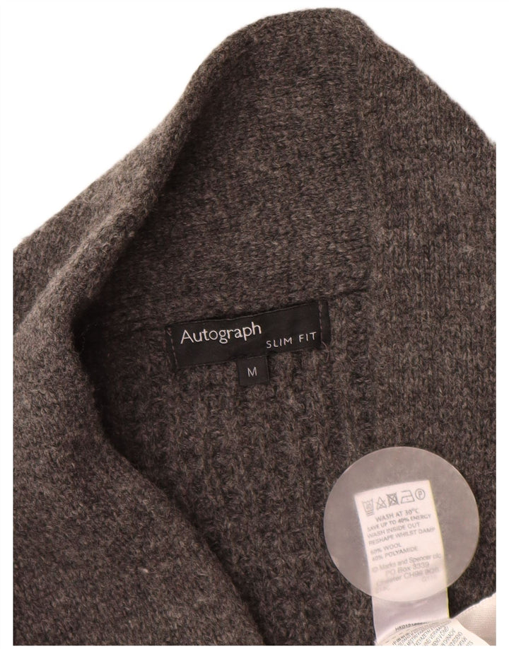 Pulover cardigan pentru bărbați Marks & Spencer Autograph Slim Fit Lână, gri mediu