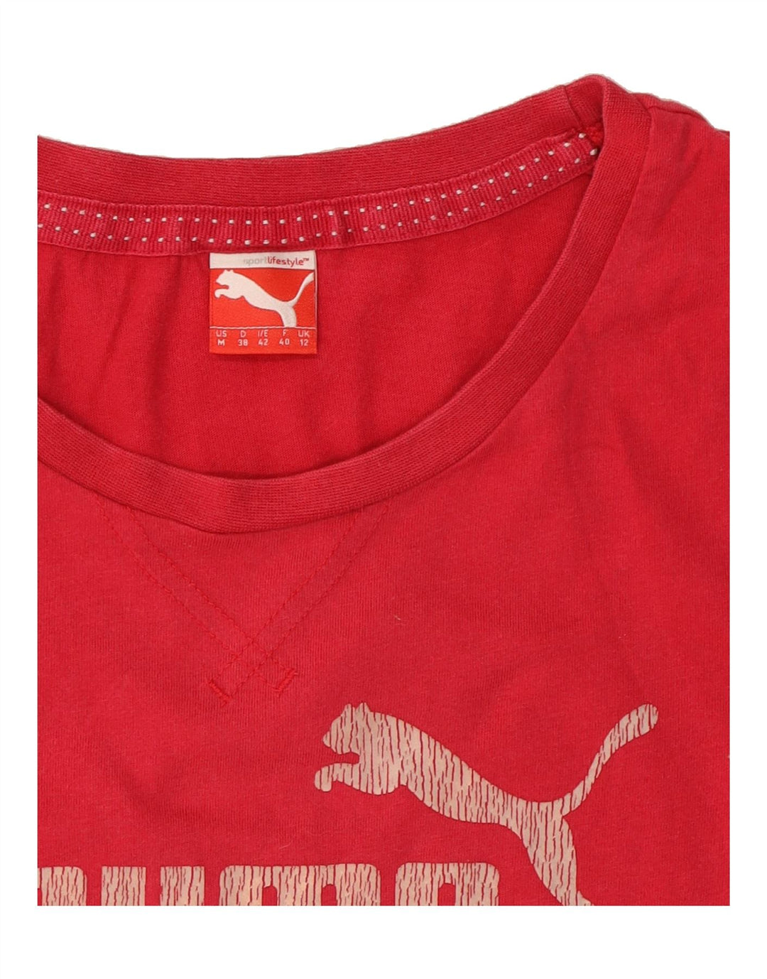 PUMA Womens Graphic T-Shirt Top UK 12 Medium Red Vintage Puma and Second-Hand Puma from Messina Hembry 