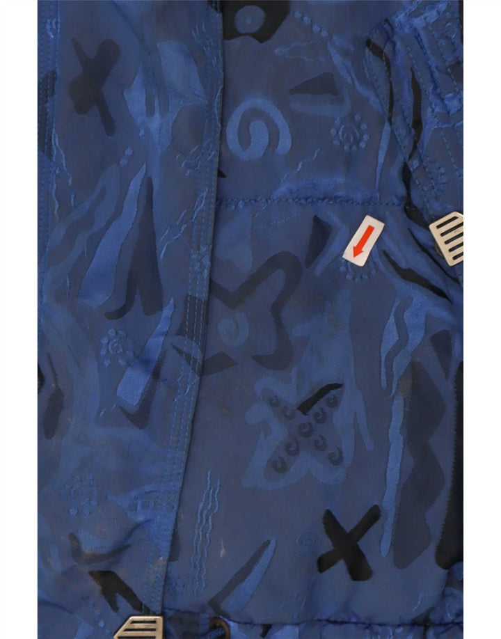 Jachetă de schi supradimensionată căptușită vintage pentru femei UK 8 Small Blue Geometric