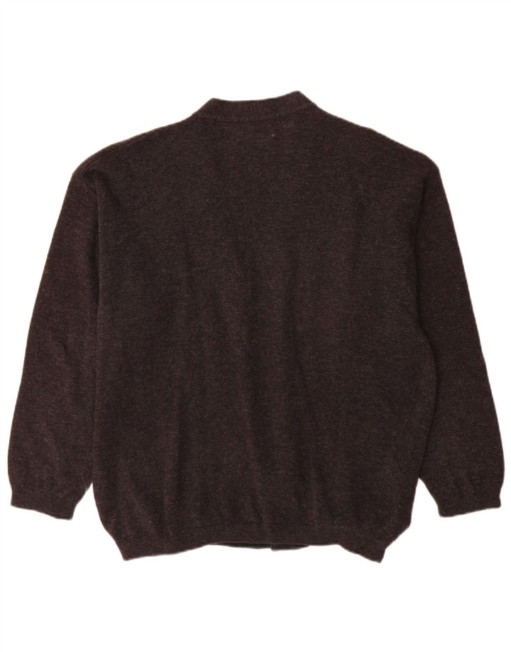 Pulover cardigan pentru bărbați Benetton, gri mediu, lână virgină cu pete