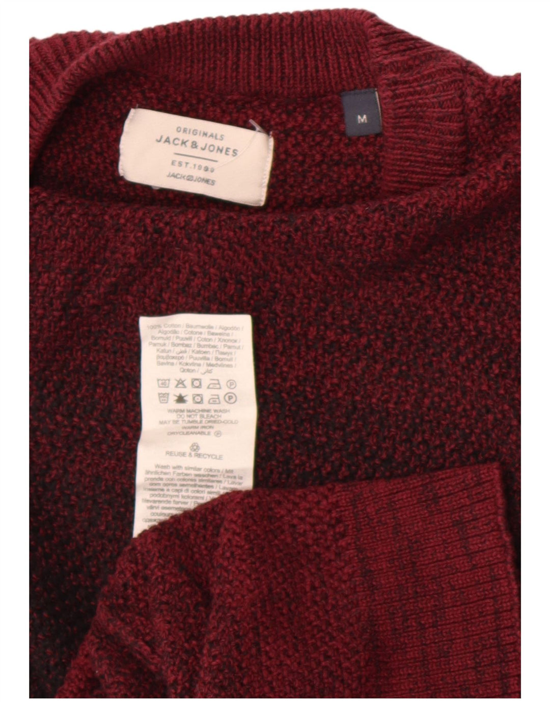 Pulover Jack & Jones pentru bărbați cu gât roșu, bumbac color-bloch maro mediu
