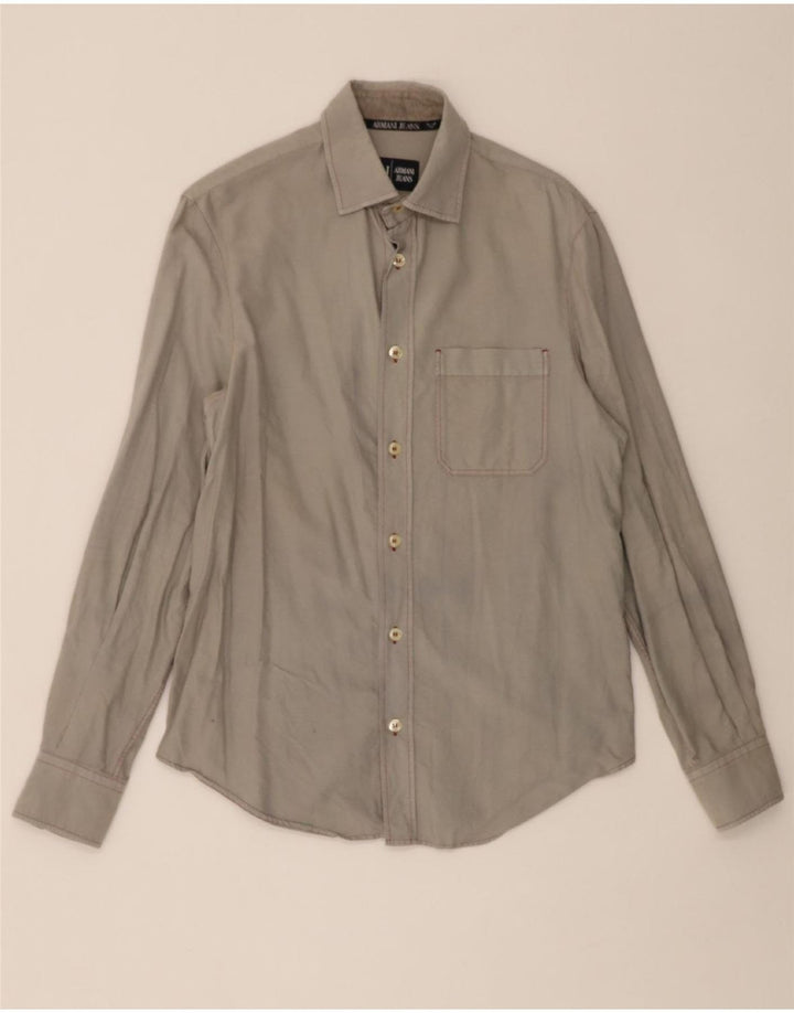 ARMANI JEANS Mens Graphic Shirt Small Grey Cotton Vintage Armani Jeans and Second-Hand Armani Jeans from Messina Hembry 