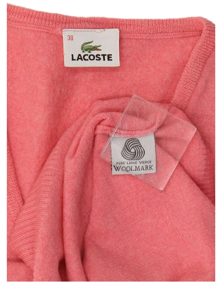 Pulover pentru femei Lacoste cu decolteu în V Mărimea 38 Lână virgină roz mediu