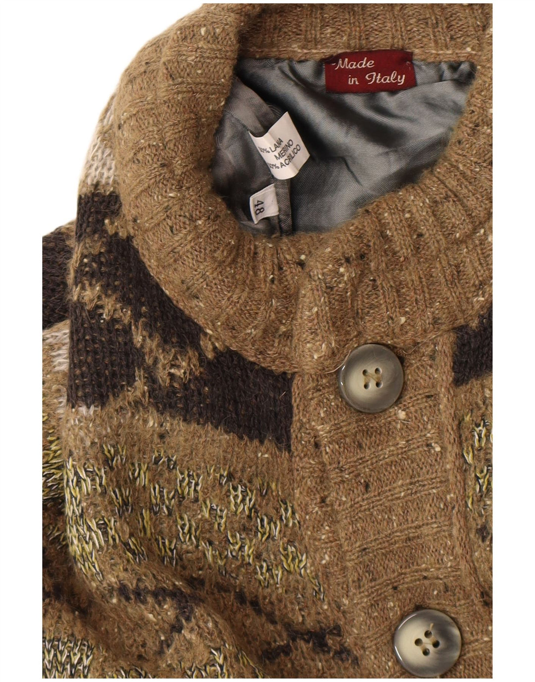 Jachetă Bomber Vintage pentru bărbați, tricot largi, IT 48 Medium Green Geometric