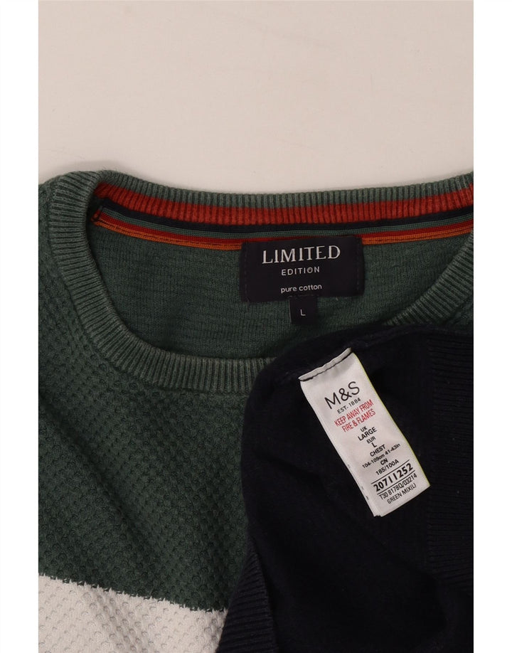 Pulover pentru bărbați Marks & Spencer cu gât roșu, mare, bleumarin, color block