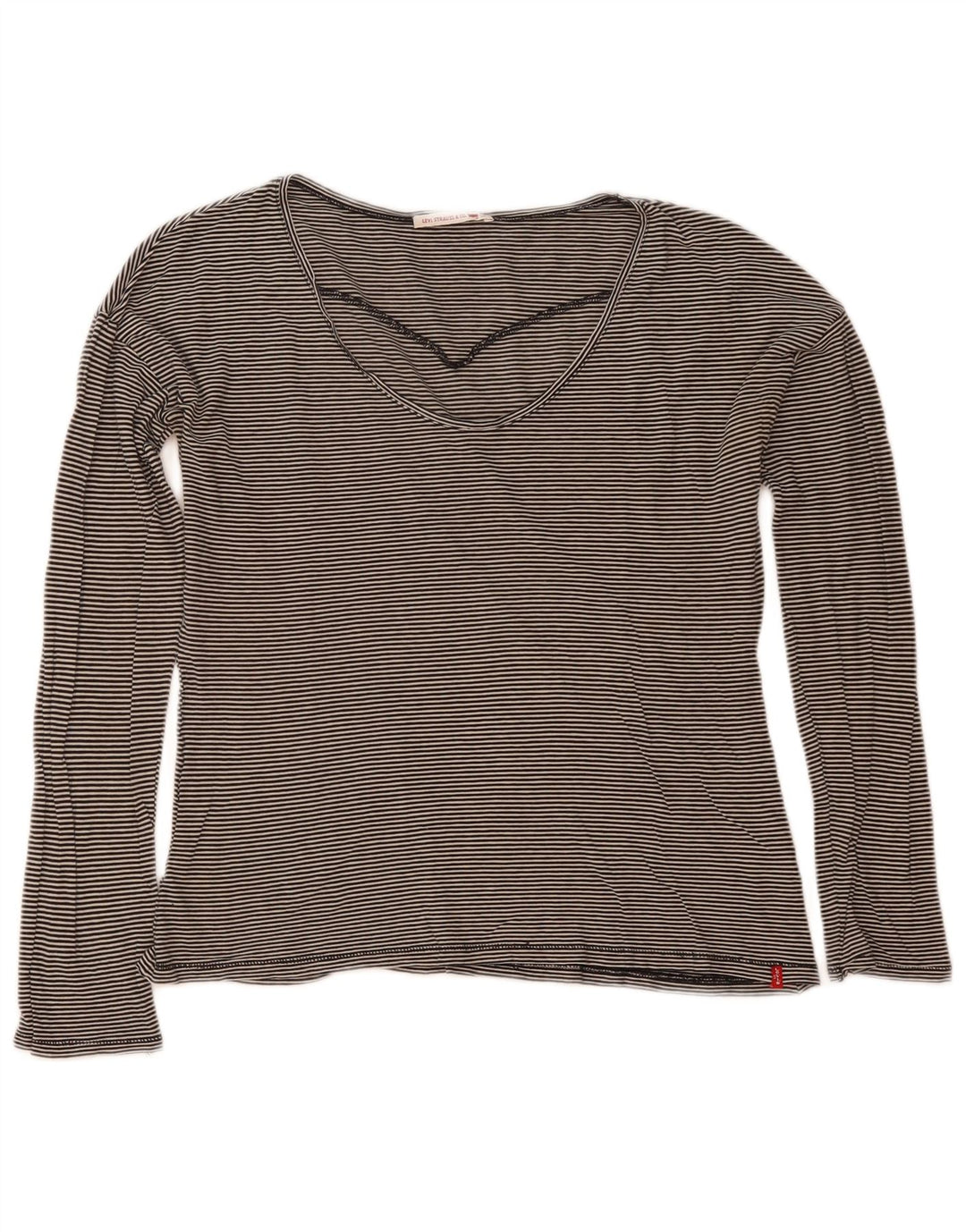 Levi's Top pentru femei cu mânecă lungă UK 14 Medium Black Striped Bumbac