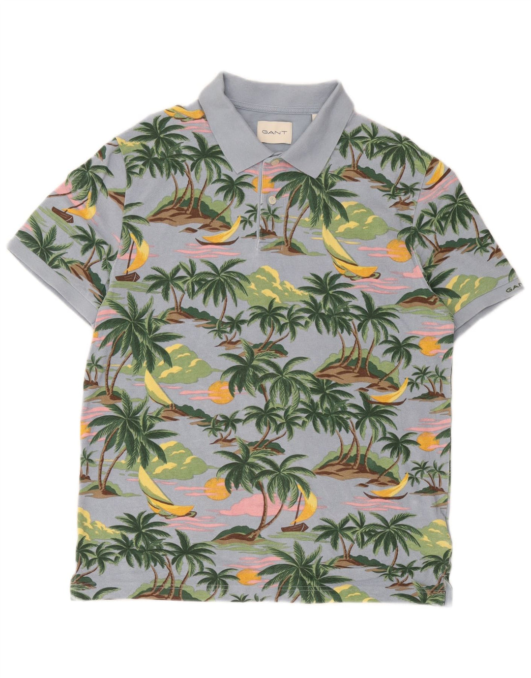 Tricou polo hawaian Gant pentru bărbați, bumbac albastru mediu