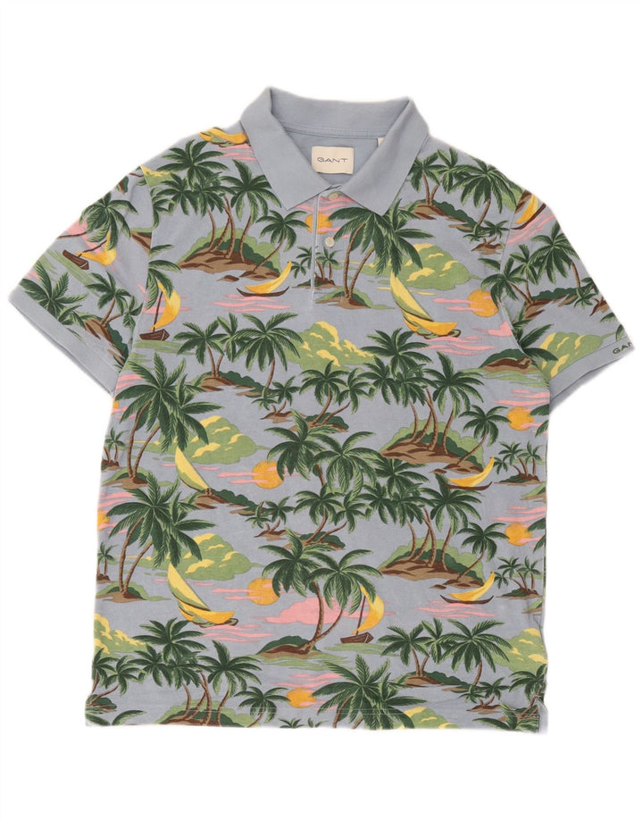 Tricou polo hawaian Gant pentru bărbați, bumbac albastru mediu