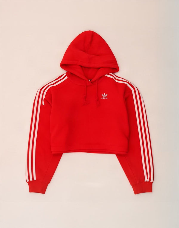 Adidas Womens Crop Oversized Hoodie Jumper UK 4 XS Red Cotton