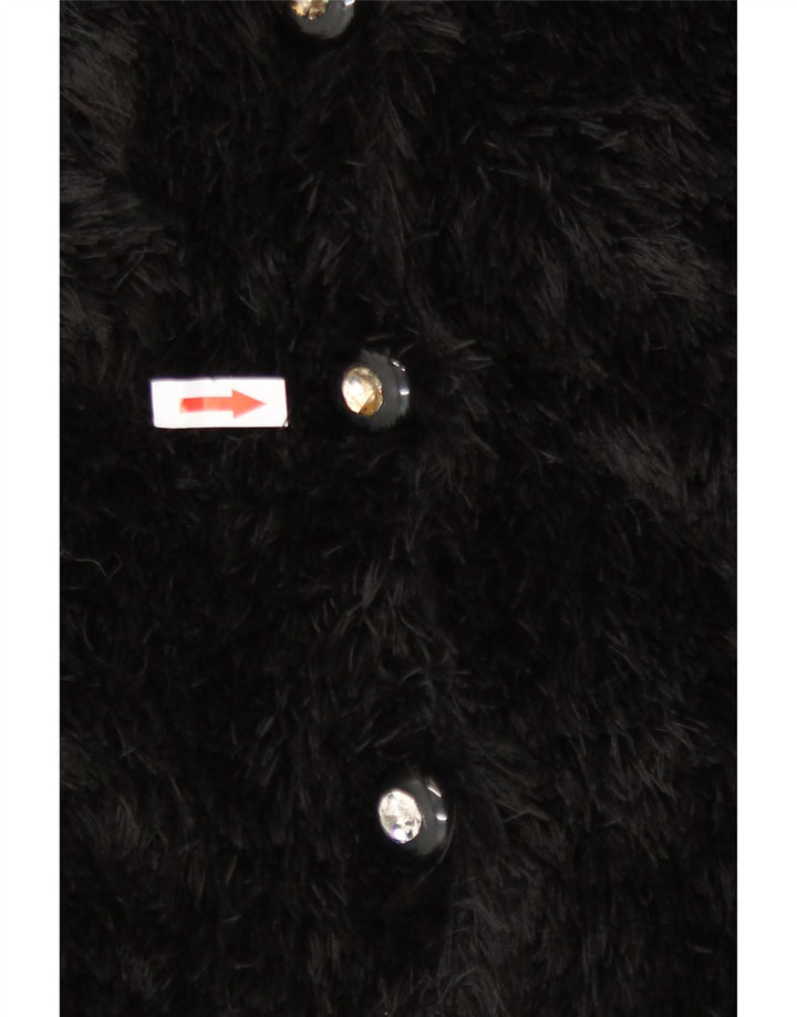 Jachetă vintage de blană artificială pentru femei UK 10 Small Black